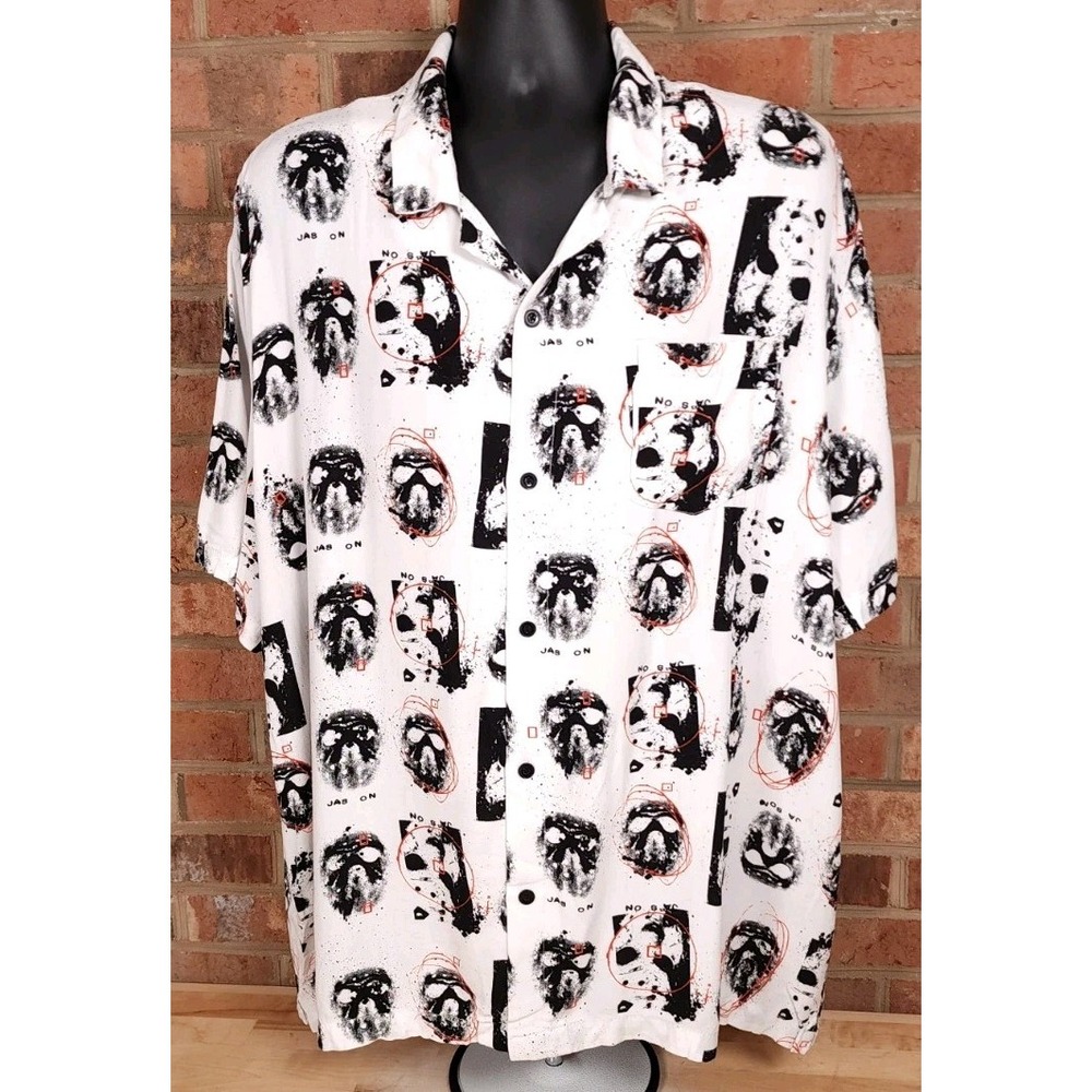 Friday the 13th Mens Button Up Shirt 3XL Short Sleeve Shirt Jason All Over Print